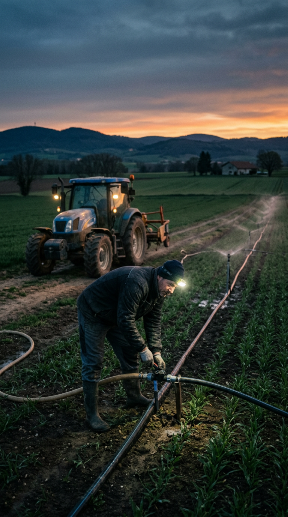 salarié agricole travaillant à l’aube dans un champ